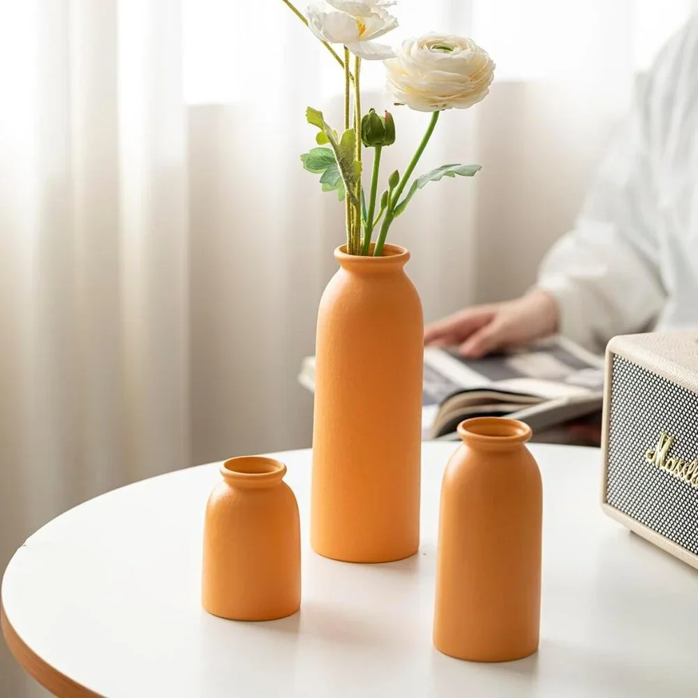 Set-3 Ceramic Orange Modern Style Dried Flower Vases Pampas Grass Home Decor